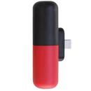 Carregador portátil em forma de cápsula vermelha Hesxuno com porta micro USB, compacto e portátil para recarregar dispositivos.