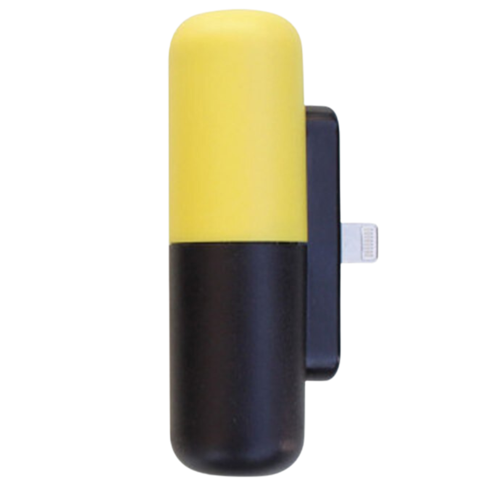 Carregador portátil em forma de cápsula amarelo da Hesxuno, compacto e leve para recarga rápida de dispositivos.