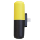 Carregador portátil em forma de cápsula Hesxuno amarelo com conector Micro USB, compacto e prático para recarga rápida.