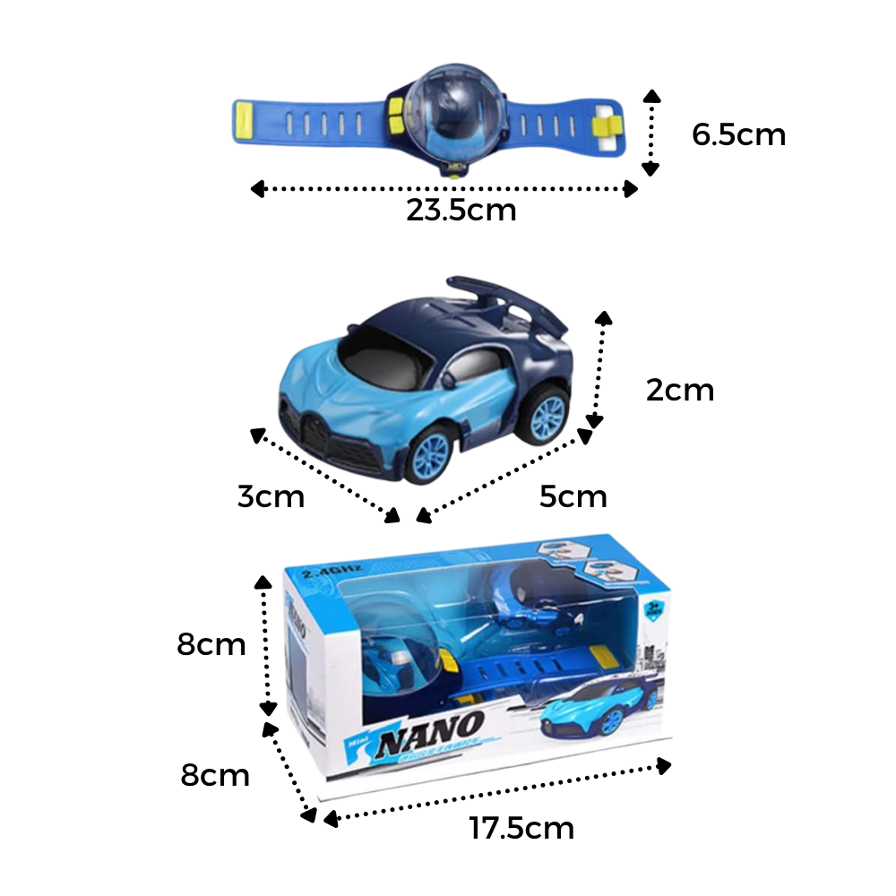 Relógio de carro de controle remoto recarregável Apmemiss, veículo de brinquedo em miniatura com detalhes coloridos e design compacto