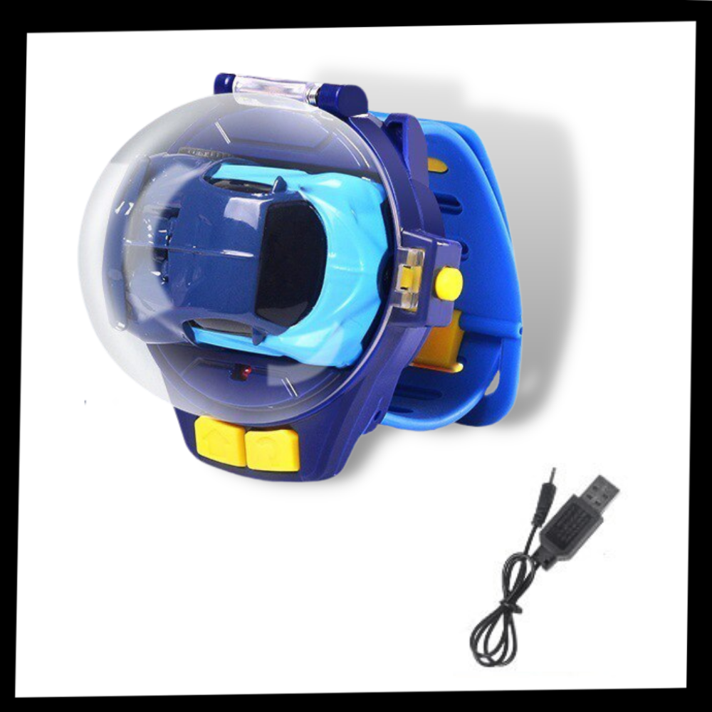 Relógio de carro controlado por rádio, modelo 27MINICARWATCH, marca Apmemiss, com detalhes de veículo de brinquedo recarregável.