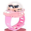 Relógio de carro de brinquedo recarregável Apmemiss, veículo de jogo miniatura na cor rosa, com detalhes visíveis na imagem.