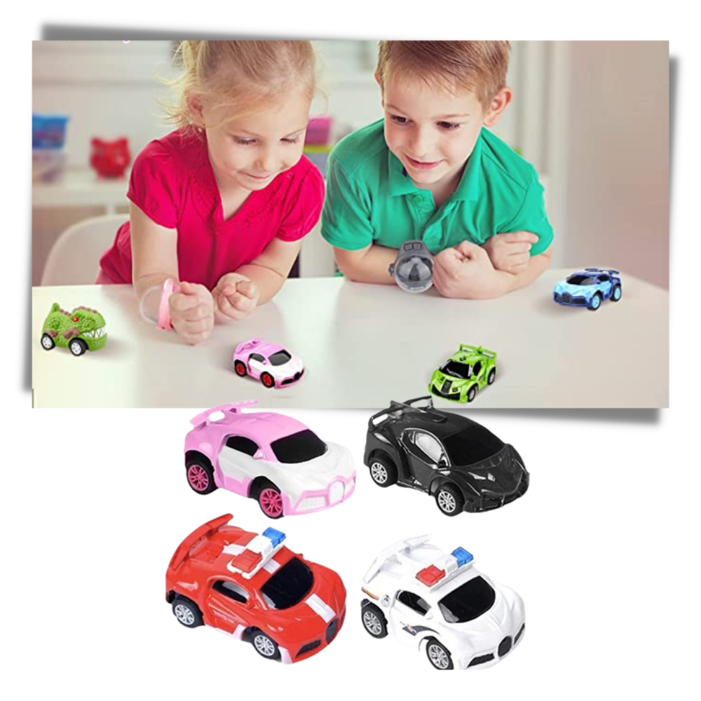 Relógio de carro de brinquedo controle remoto recarregável da marca Apmemiss, com design único e detalhes coloridos.