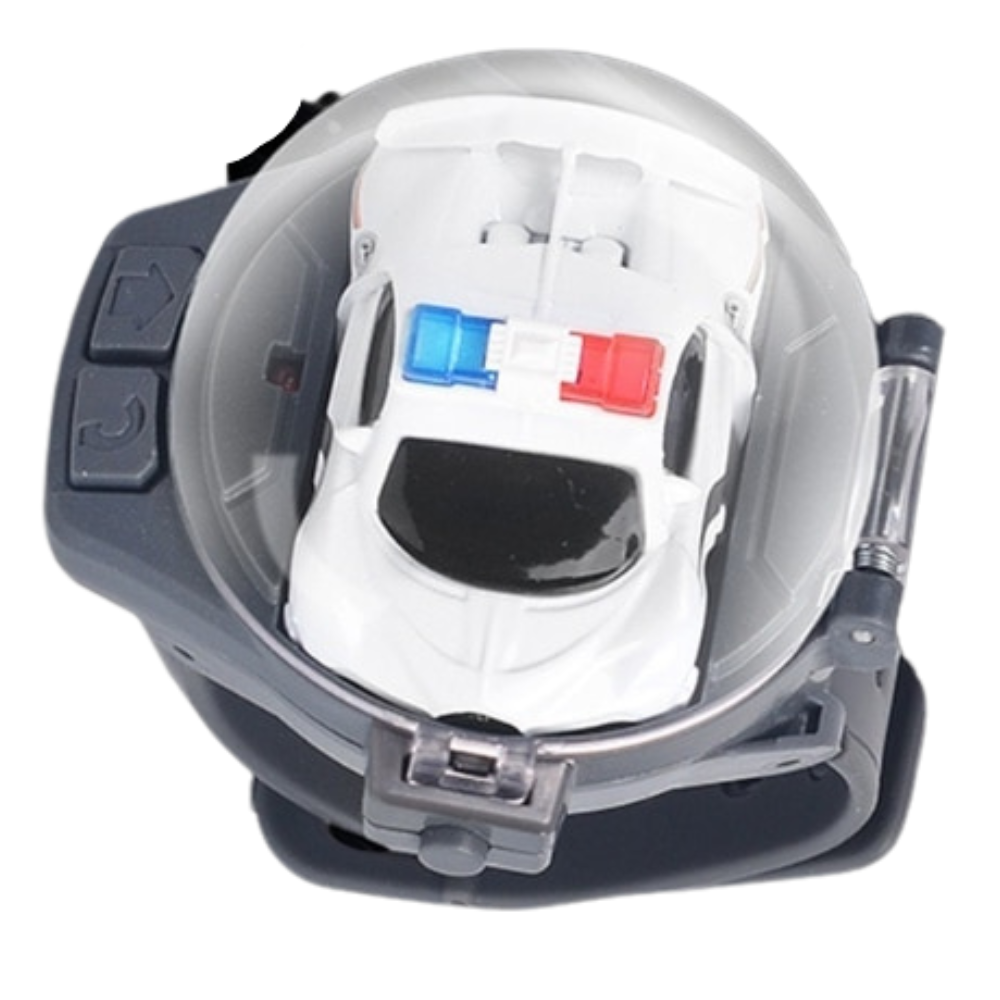 Relógio de carro de brinquedo recarregável da Apmemiss, veículo de jogo branco com design de carro em destaque.