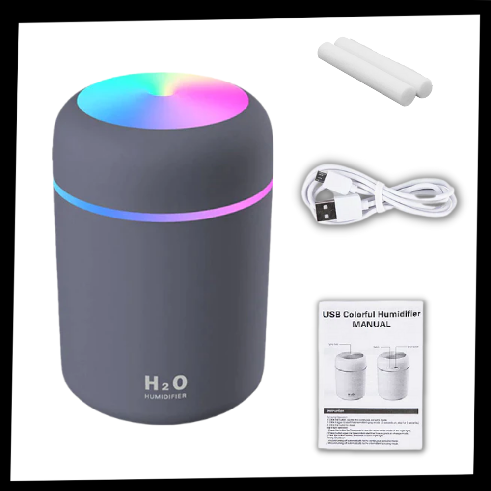 Acessórios para umidificador de ar Hqzy, mini umidificador e difusor de óleos essenciais em embalagem compacta.
