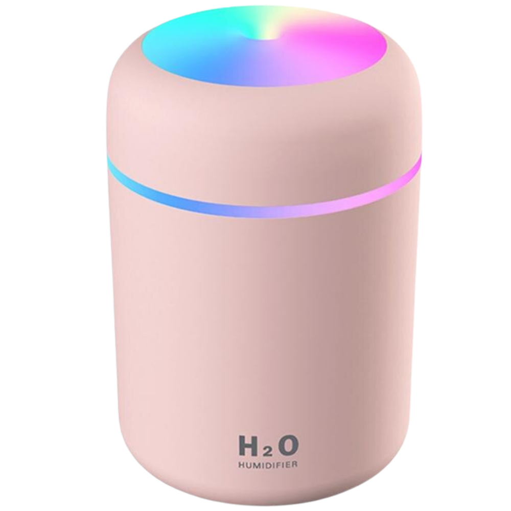 Mini umidificador de ar e difusor de óleos essenciais Hqzy em rosa, acessório para umidificadores, com design compacto e elegante.