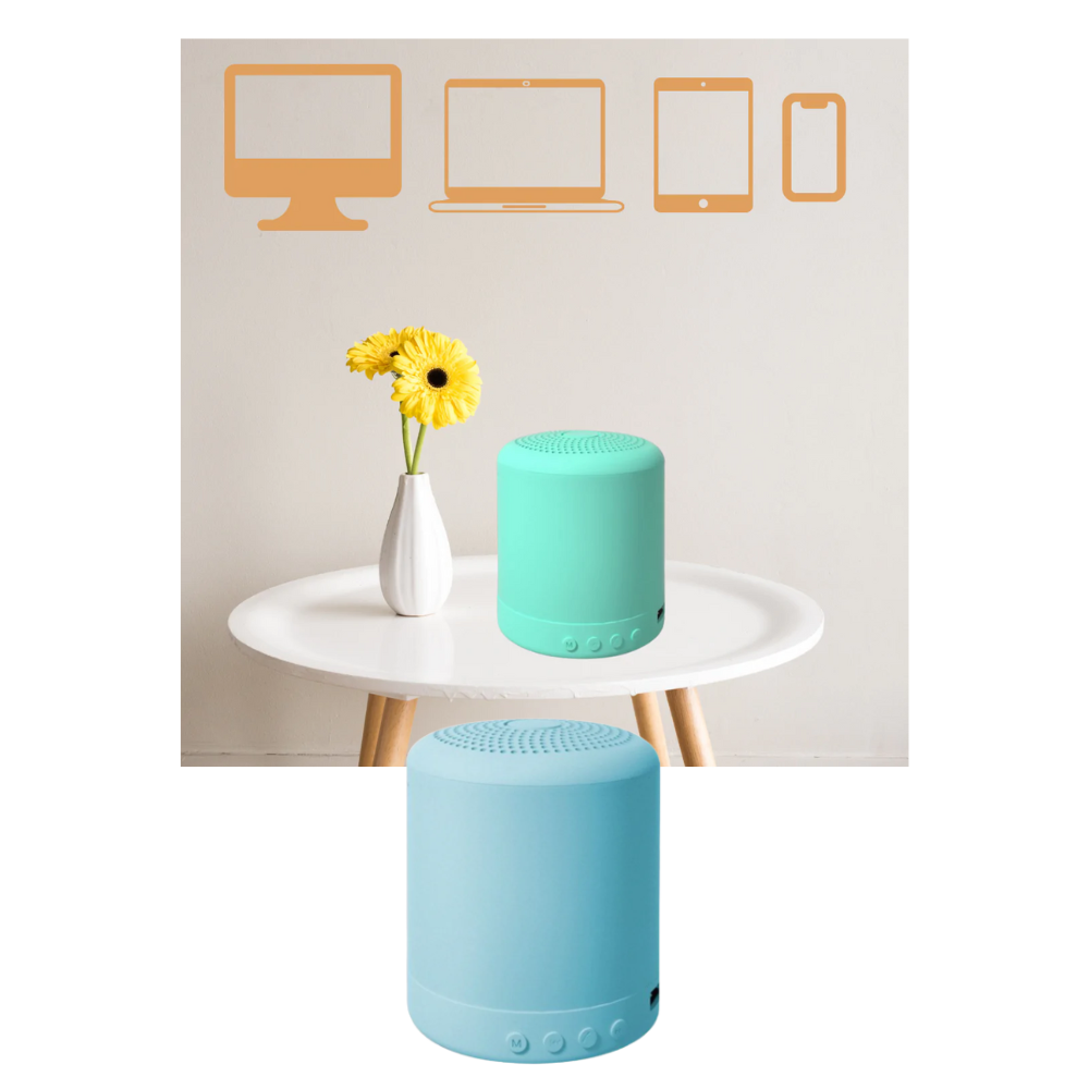 Mini alto-falante Bluetooth Worallymy, componente de áudio portátil com design compacto e conexão sem fio.