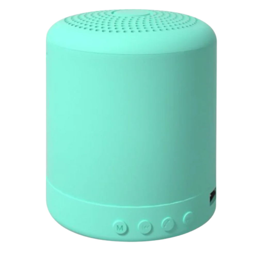Mini alto-falante Bluetooth Worallymy, componente de áudio compacto em verde, para som portátil e de alta qualidade.
