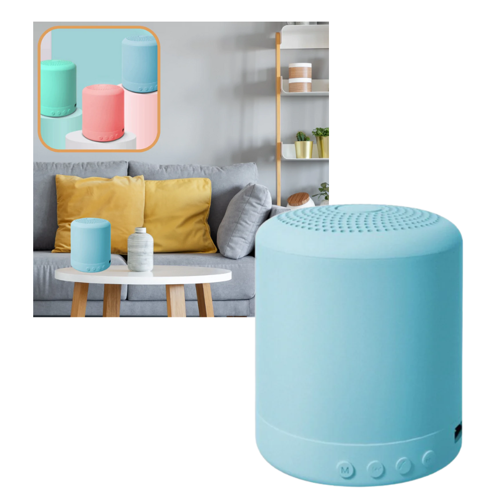 Mini alto-falante Bluetooth Worallymy com design multicolor, componentes de áudio portátil para som de alta qualidade.