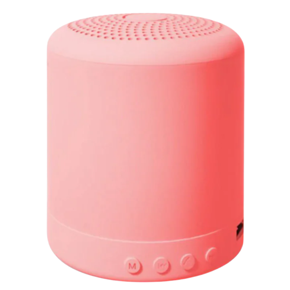 Mini alto-falante Bluetooth Worallymy rosa, componente de áudio compacto com design moderno e portátil.
