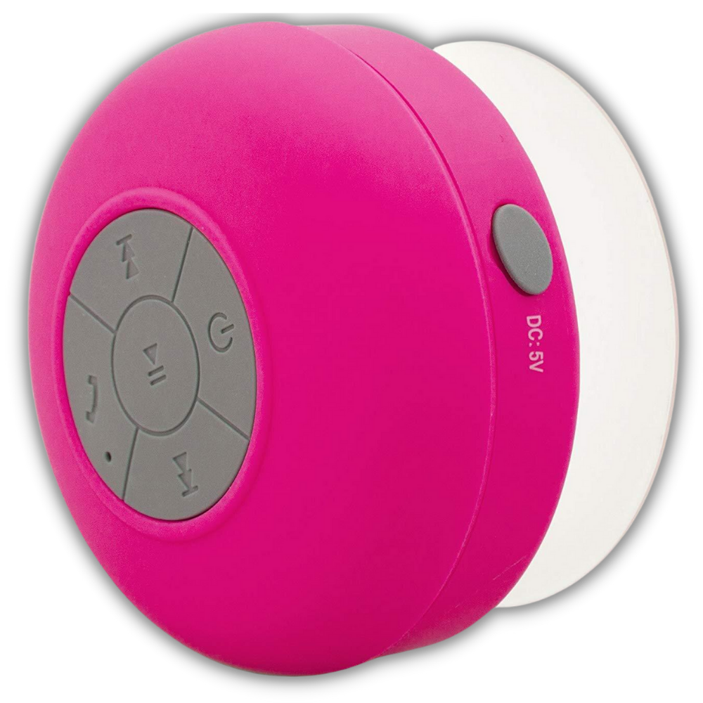 Mini alto-falante Bluetooth Neego à prova d'água em cor rosa, componente de áudio portátil com som estéreo.