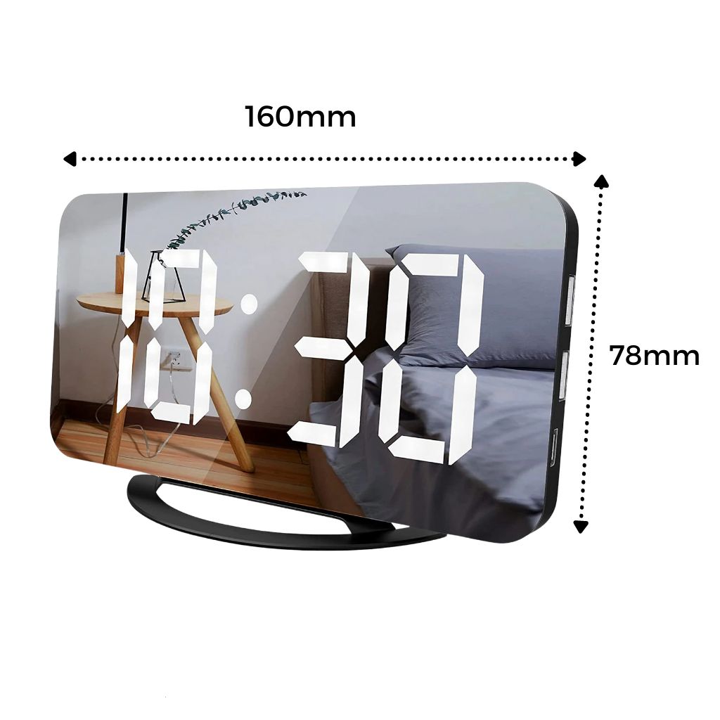 Relógio despertador digital multifuncional Lianwany com visor de tela e design moderno, vista frontal do produto.