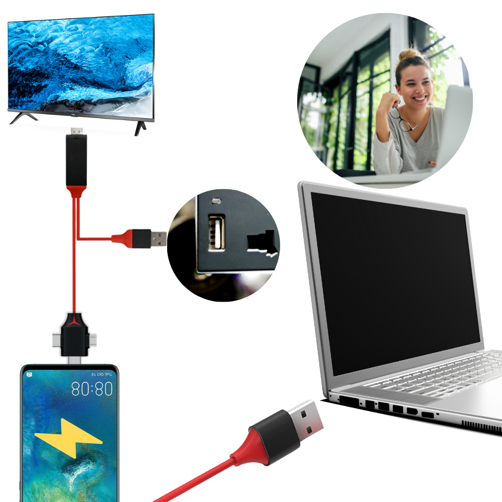 Cabo adaptador HDMI Zeiger para telefones e tablets, gerenciador de cabos com 27 metros de comprimento.