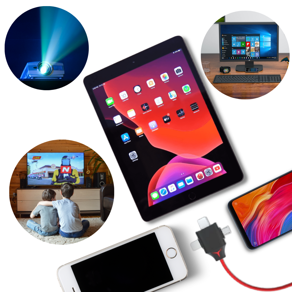Cabo adaptador HDMI Zeiger para telefones e tablets, gerenciamento de cabos, conexão de dispositivos multimídia.