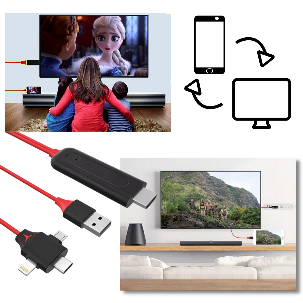 Cabo adaptador HDMI Zeiger para telefones e tablets, gerenciador de cabos com conexão móvel, 27 metros de comprimento.