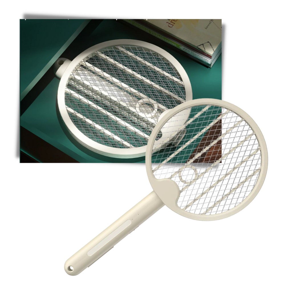 Raquete anti-mosquito plegável Sutowe 2 em 1 para camping e caminhada, com design compacto e portátil.