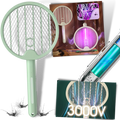 Raquete anti-mosquito plegável 2 em 1 da Sutowe, ideal para camping e trilhas, com detalhes visíveis na imagem.
