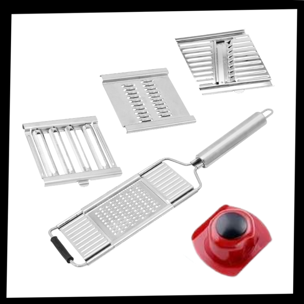 Conjunto de utensílios de cozinha Fly Sunton, Râpe e Eminçeur multifuncional com lâminas para ralar, fatiar e cortar alimentos.