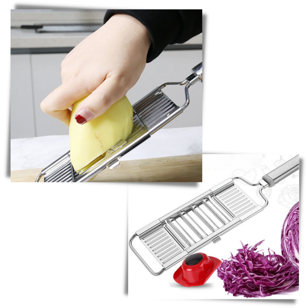 Râpe e éminceur de cozinha Fly Sunton com suporte de segurança, utensílio multifuncional para ralar e fatiar alimentos.