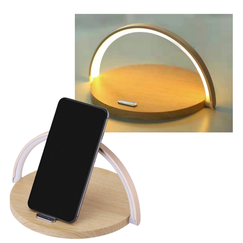 Lâmpada de mesa Vikudaty com carregador de telefone sem fio e porta USB, design multifuncional e moderno para escritório.