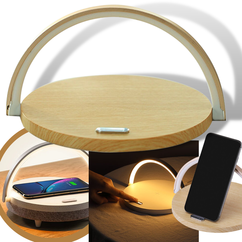 Lâmpada de mesa Vikudaty 3 em 1 com carregador de telefone sem fio e porta USB para iluminação e carga.
