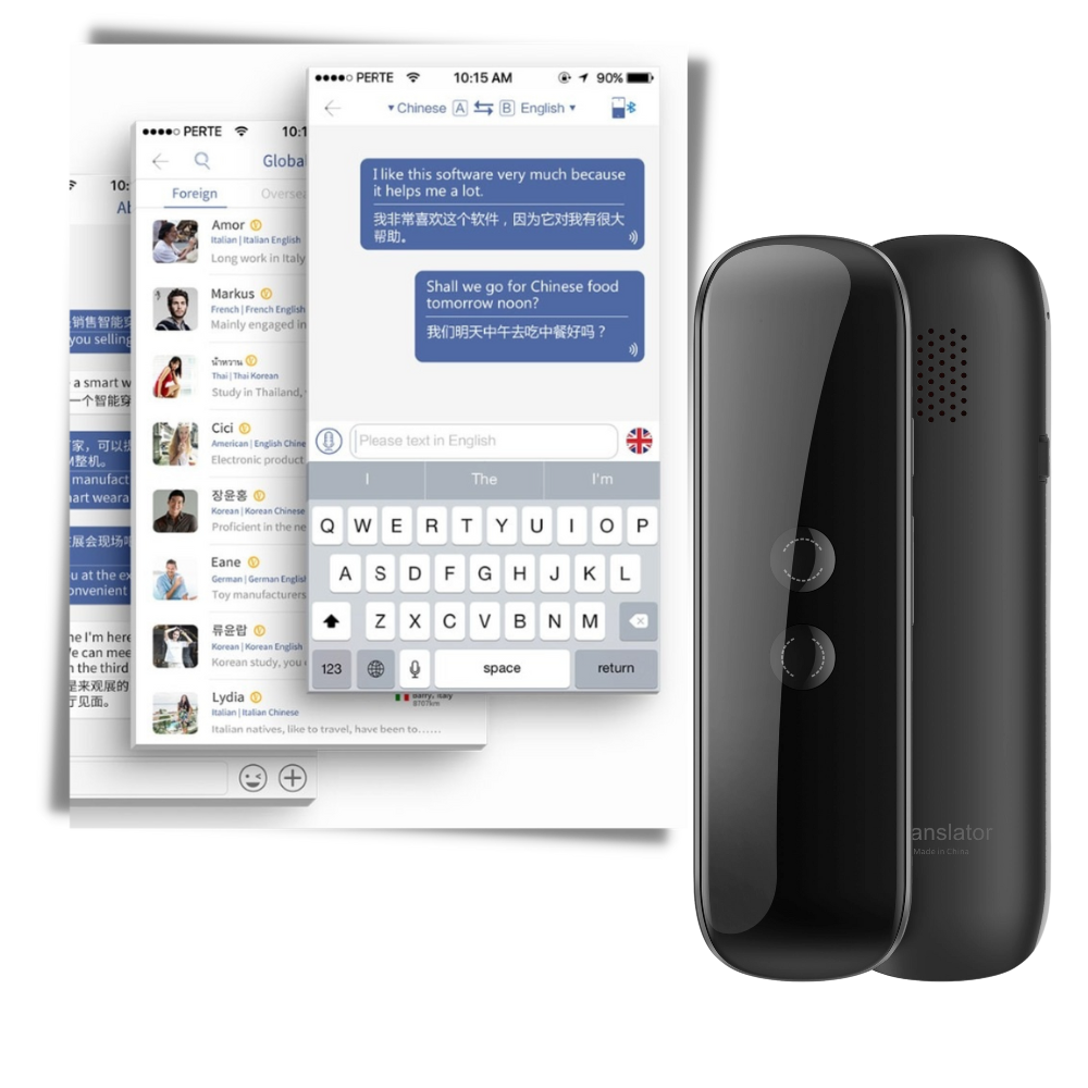 Tradutor eletrônico Cm Translator com opções de múltiplos idiomas, mostrando tela com lista de línguas disponíveis.