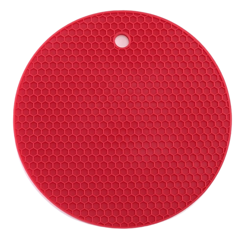 Sous-verre porte-pot em silicone vermelho da linha utensílios de cozinha Unattainy, resistente e ideal para proteger superfícies.