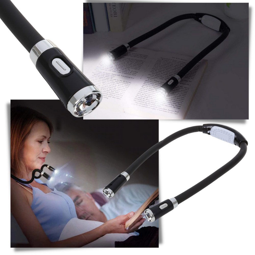 Lâmpada de leitura LED para pescoço da marca Ourleeme, com design ajustável e luz branca para leitura confortável.