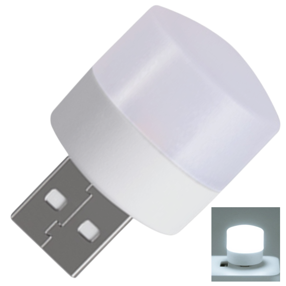 Lâmpada LED USB Mini Megawheels, iluminação fria, compacta e portátil, ideal para uso em notebooks e ambientes escuros.