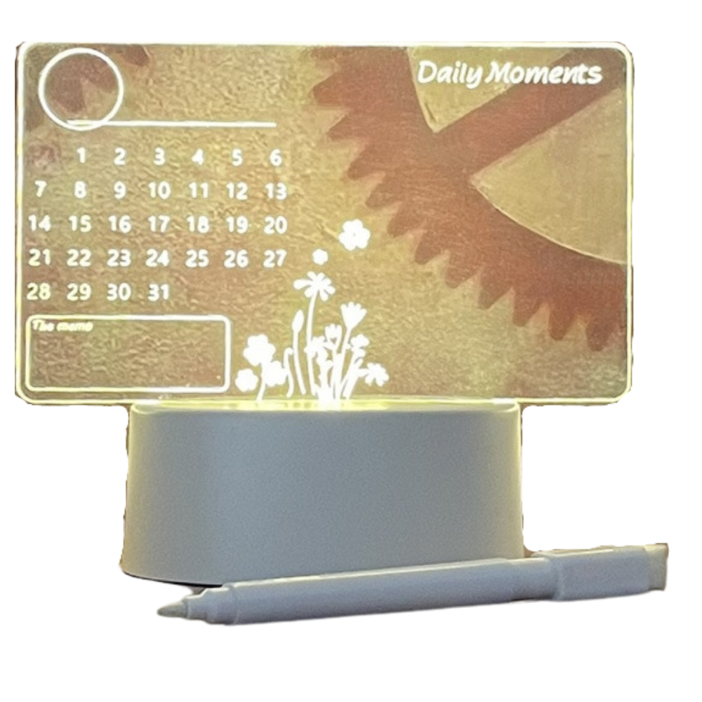 Quadro de aviso LED Aevxkhi com caneta para escrita e desenho, com calendário eletrônico visível na imagem.