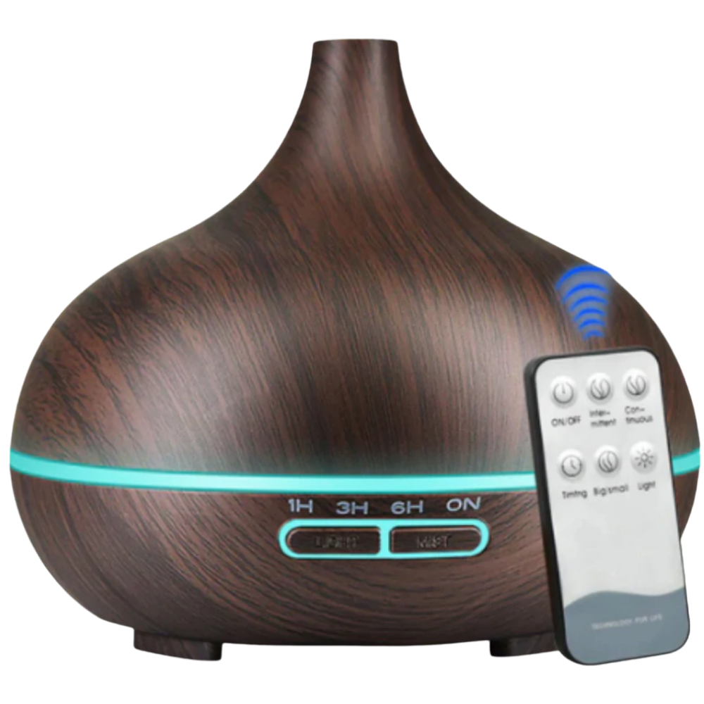 Difusor de óleos essenciais e umidificador Dengmore em acabamento marrom, acessório para umidificadores, com design moderno.