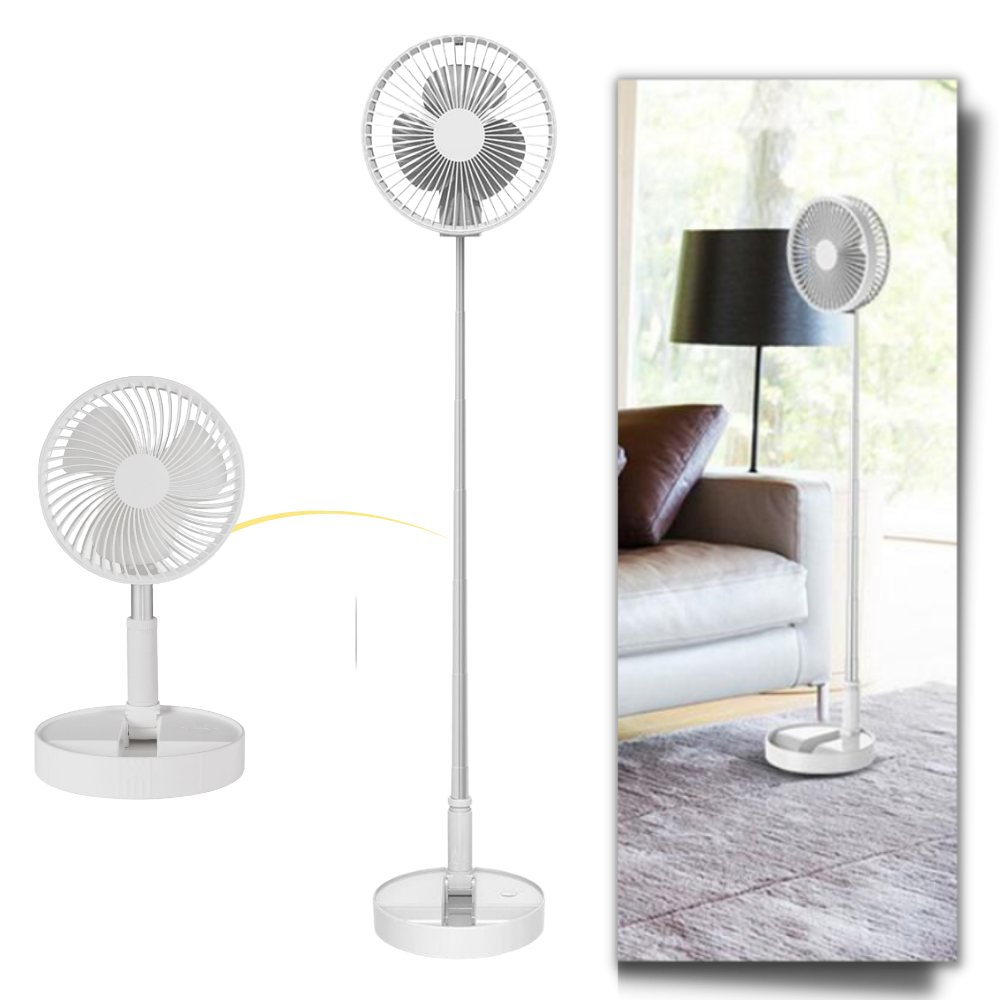 Ventilador USB portátil e dobrável da Zoo Med Laboratories, com design telescópico e função oscilante para resfriamento eficiente.