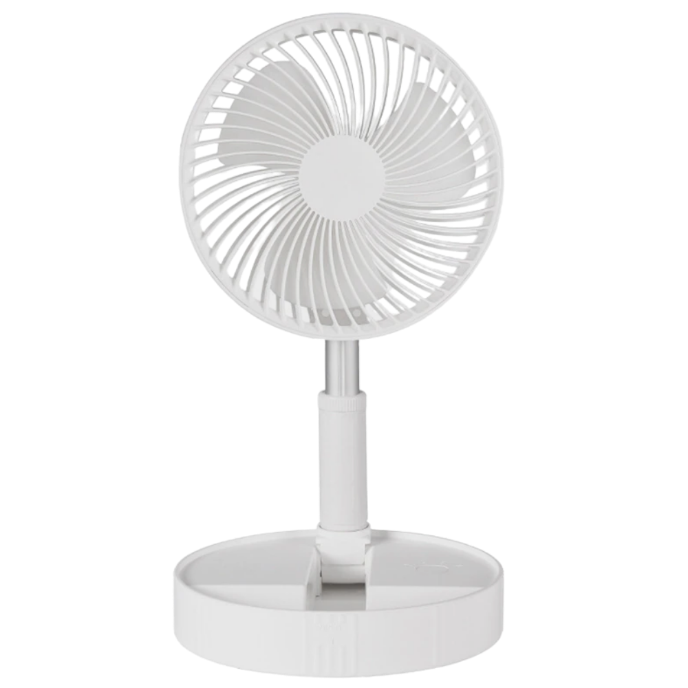 Ventilador USB portátil e dobrável da Zoo Med Laboratories, branco, com funcionamento oscilante para resfriamento e ventilação.