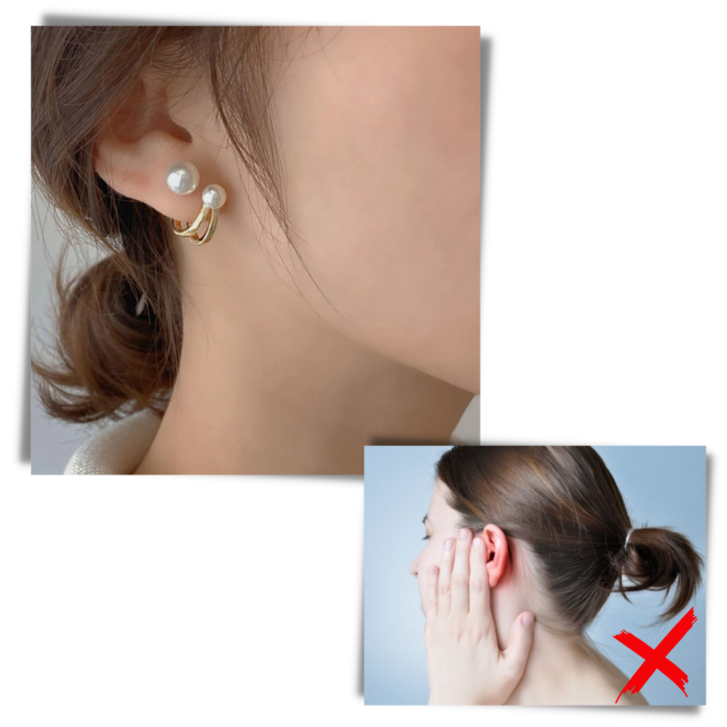 Brincos de orelha vintage com pendentes de pérolas, estilo clássico, marca Brave Star Gifts, visíveis detalhes de pérolas brancas.