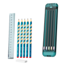 Estojo rígido para lápis e canetas Hevirgo com lápis coloridos e régua, ideal para organização escolar ou artística.
