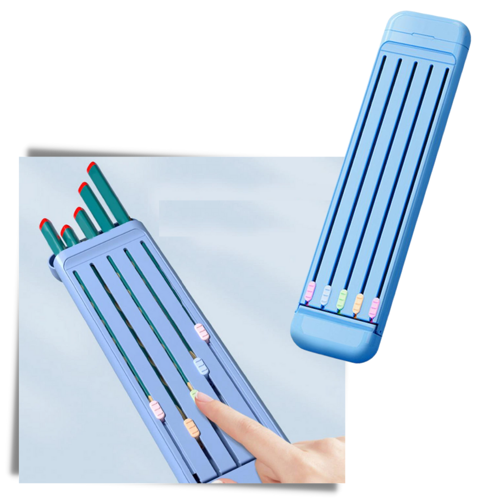 Estojo rígido para lápis e canetas Hevirgo com lápis e régua, design inteligente, organizado e portátil.