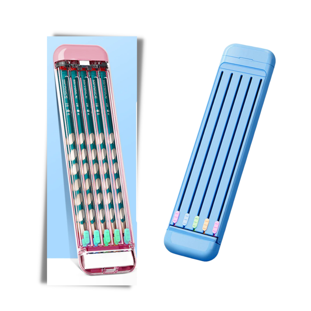 Estojo de lápis rígido Hevirgo com lápis coloridos e régua, com grande capacidade para organizar materiais escolares.