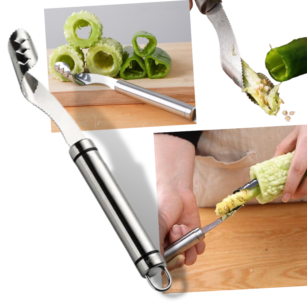 Ferramenta Carolily Finery para eliminar sementes de legumes e pimentões, utensílio de cozinha prático para preparar alimentos.
