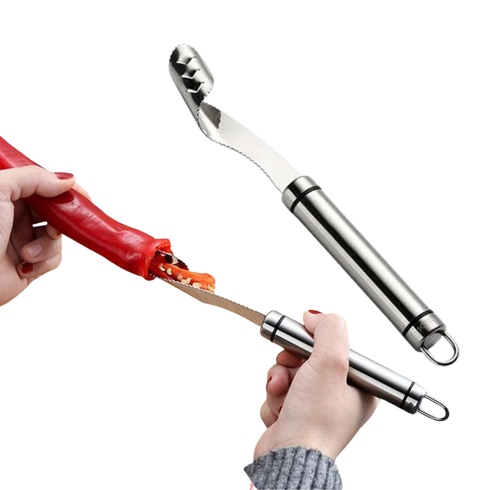 Aspirador de legumes e pimentões Carolily Finery com cabo ergonômico e lâmina para limpeza eficiente.