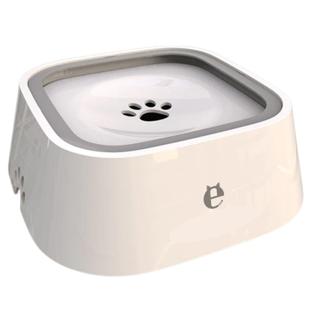Bol d'eau flutuante branco para animais, feito por Pet Feeder Bowl, usado como alimentador ou bebedouro para pets.