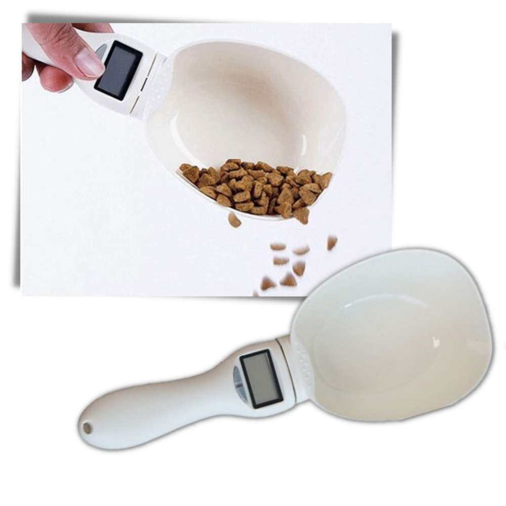 Colher de pesagem para alimentos de animais com design antiaderente, ideal para refeições em gamelas, da marca Super Store Online