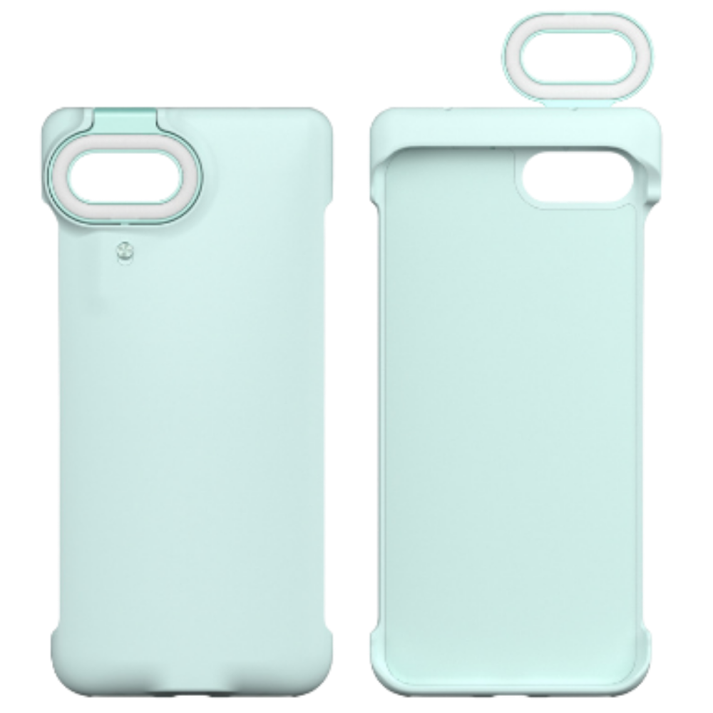 Estojo de telefone Peyan com anel de luz LED azul para iPhone 7, com acabamento transparente e suporte para selfie.