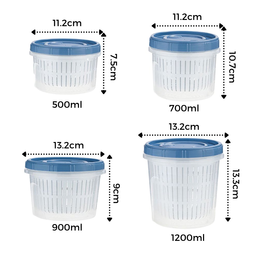Recipiente empilhável para alimentos com escorredor da marca Epackagesupply, ideal para armazenamento e drenagem de alimentos.