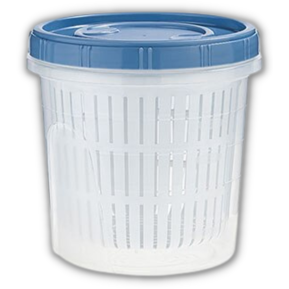 Recipiente alimentar empilhável com escorredor, recipiente de plástico azul de 1200 ml para armazenamento de alimentos.