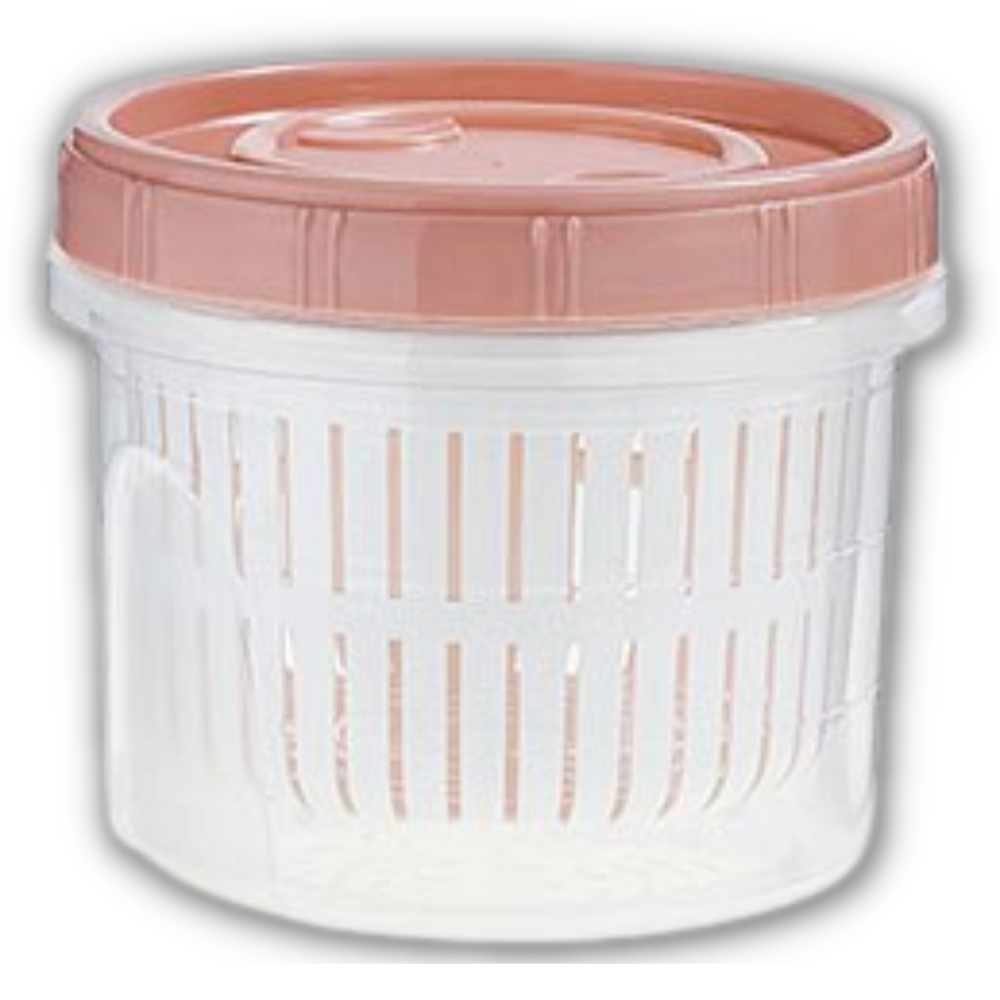Recipiente alimentício empilhável rosa com escorredor para armazenamento de alimentos, da marca Epackagesupply, 700ml.