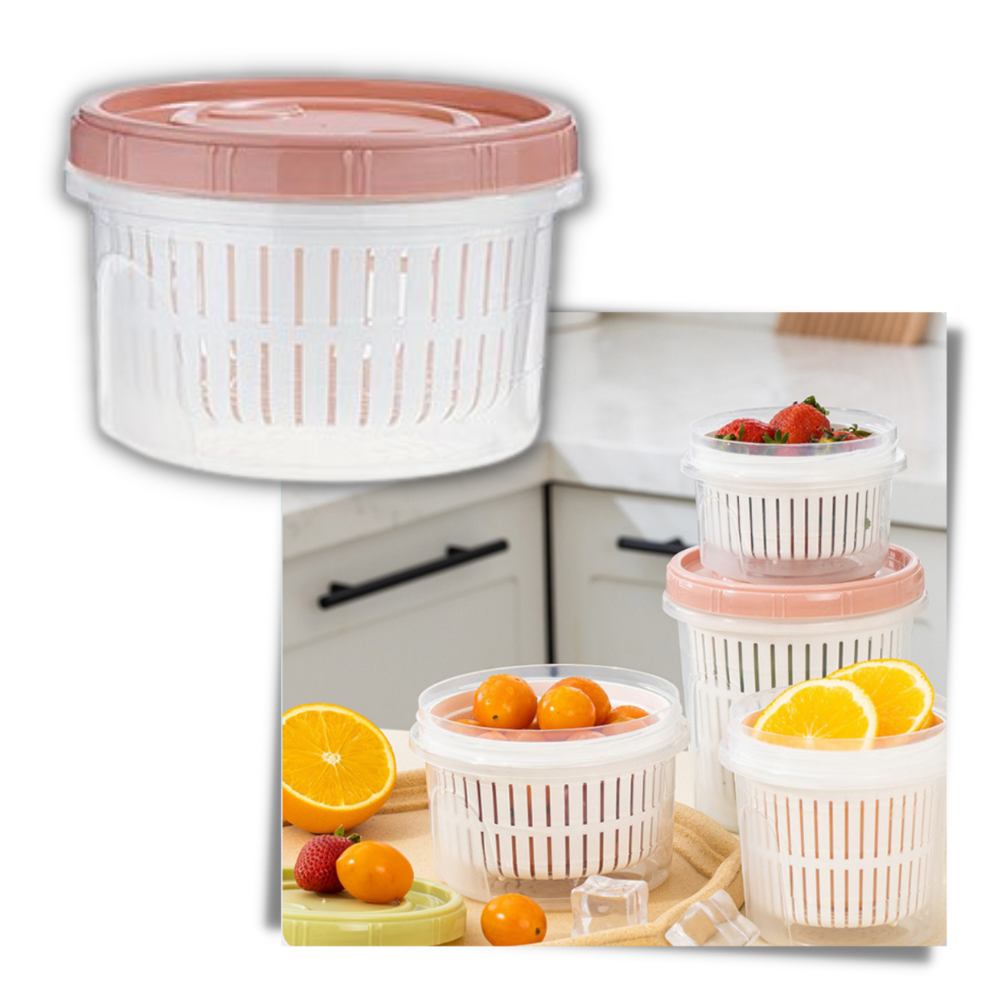 Recipiente empilável para alimentos com escorredor, ideal para armazenamento de alimentos da marca Epackagesupply.