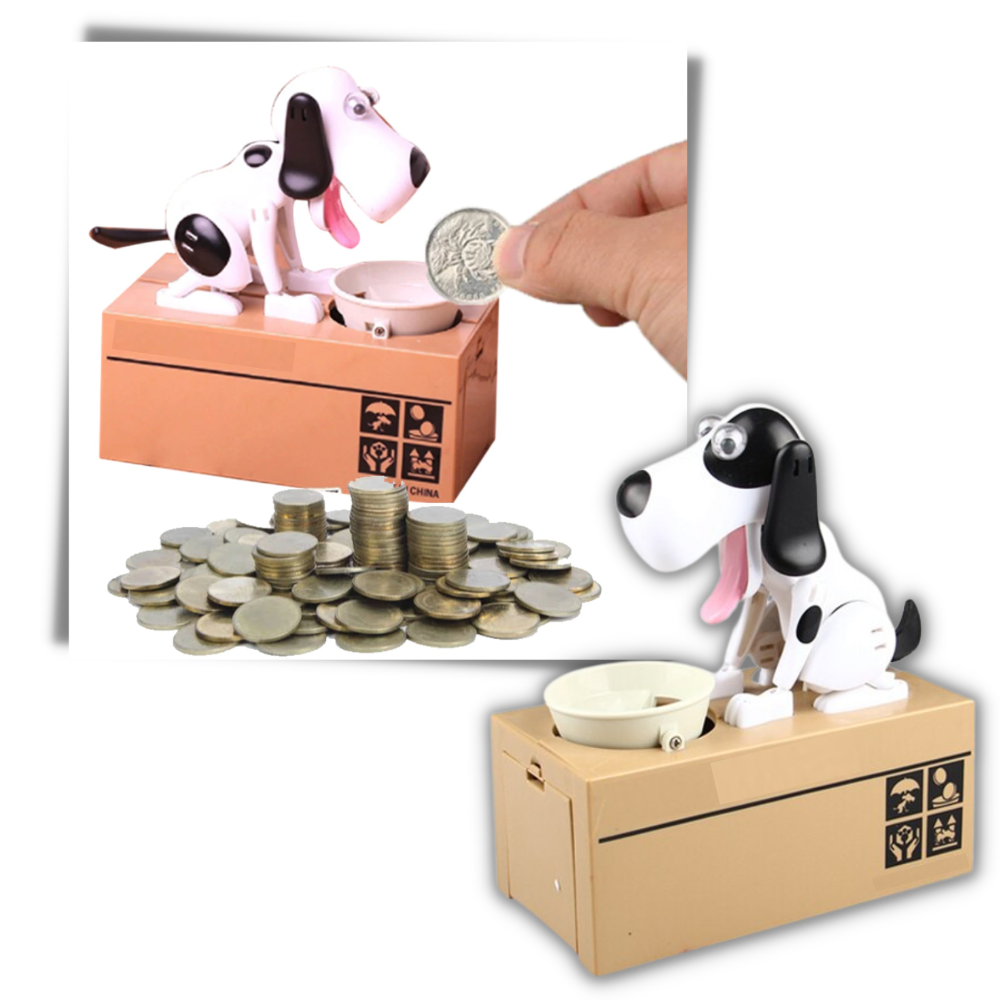Tirelire de cachorrinho da marca Wocleiliy, brinquedo educativo em formato de cachorrinho para guardar moedas.