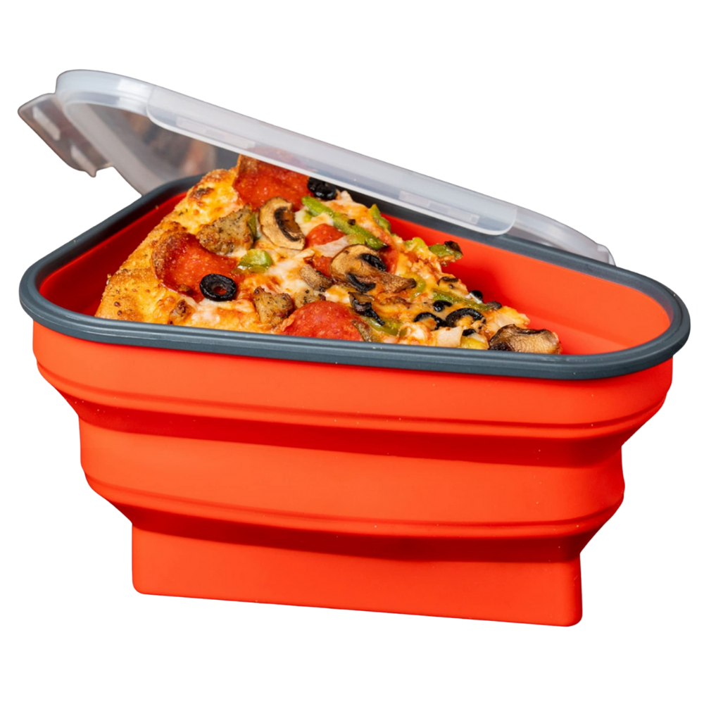 Caixa extensível de armazenamento de pizza Doubfivsy, recipiente plástico vermelho para conservar alimentos.