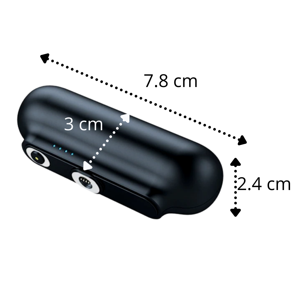 Carregador de bolso Gkg para telefone, dispositivo compacto de alimentação portátil, com cabo USB e design leve.