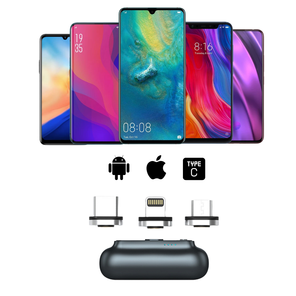 Carregador de bolso Gkg para telefone, portátil e compatível com diversos modelos de dispositivos móveis.